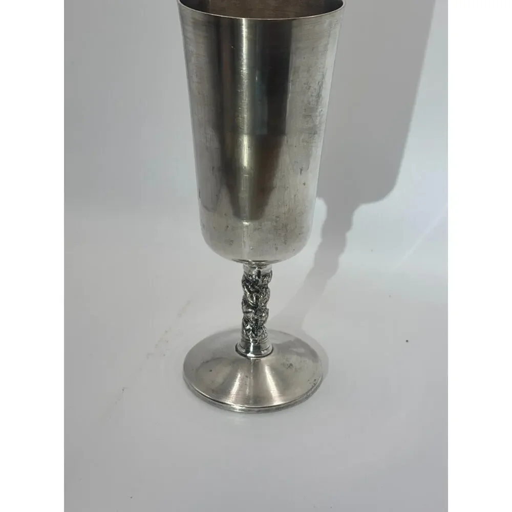 Vintage Crosby Spain Silver Plate Wine Goblets Chalice Vine Stem Set of 2